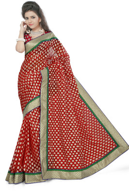 

Gunjan Creations Woven Fashion Jacquard Saree(Red), Dark red white zari
