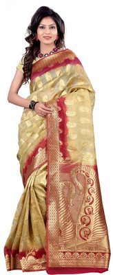 

It's Banii Woven Banarasi Silk Saree(Gold, Red)