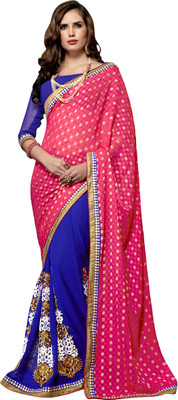 

Khoobee Self Design, Embellished, Embroidered Fashion Jacquard, Chiffon Saree(Pink, Blue), Blue;pink