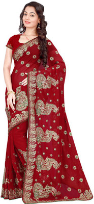 

Desi Butik Embroidered Fashion Georgette Saree(Maroon)