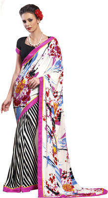 

Jiya Self Design, Printed Fashion Art Silk Saree(Multicolor, White, Black), Black;multicolor;white