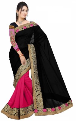 

artfashion Solid Bollywood Georgette Saree(Black, Pink)