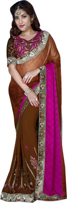 

Jiya Self Design, Embroidered, Embellished Fashion Georgette, Crepe, Jacquard Saree(Pink, Brown), Brown;pink