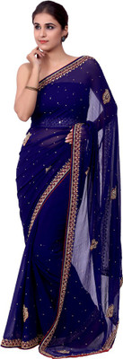 

Ellegent Embellished Fashion Handloom Georgette Saree(Dark Blue)