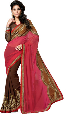

Khushali Self Design, Embroidered, Embellished Fashion Georgette Saree(Pink, Brown), Brown;pink