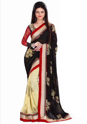 

Krishna Fab Printed Fashion Chiffon Saree(Black, Beige), Beige;black
