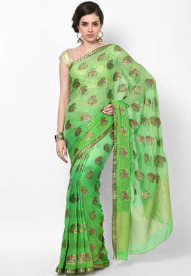 

Vivid India Self Design Fashion Chiffon Saree(Green)