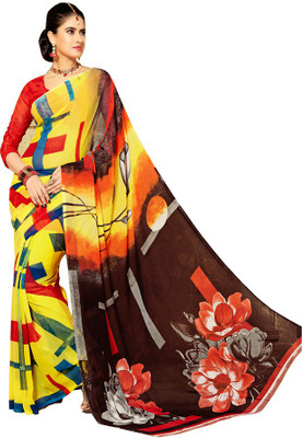 

Khushali Self Design, Printed Fashion Georgette Saree(Yellow, Multicolor), Brown;multicolor;yellow