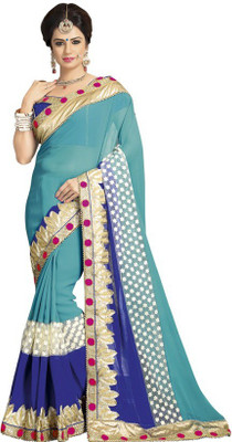 

Kintu Designs Pvt. Ltd. Embroidered Fashion Satin Saree(Blue), Blue;sea green