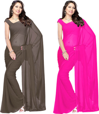 

Parisha Solid Daily Wear Georgette Saree(Pack of 4, Grey, Pink), Dark pink;grey