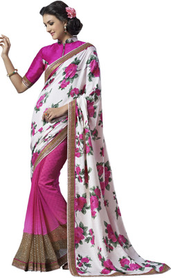 

JTInternational Printed Bollywood Art Silk Saree(Pink, White)