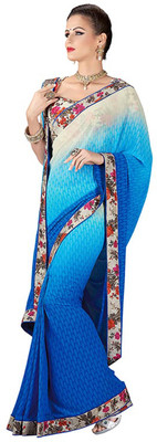 

Khoobee Self Design, Printed Fashion Georgette Saree(Beige, Blue)