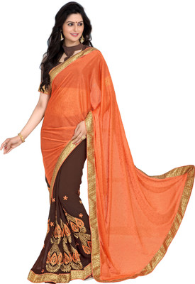 

Jiya Self Design, Embroidered, Embellished Fashion Georgette, Lycra Saree(Orange, Brown), Brown;orange