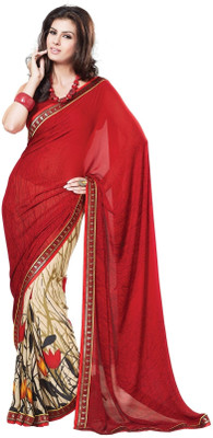 

Cenizas Floral Print Fashion Chiffon Saree(Red)