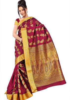 

Manthan Printed Daily Wear Art Silk Saree(Maroon, Yellow), Maroon & gold