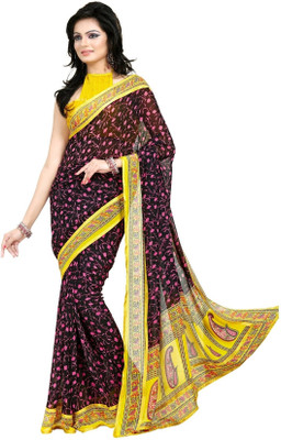 Cenizas Printed Fashion Georgette Saree(Black, Pink)