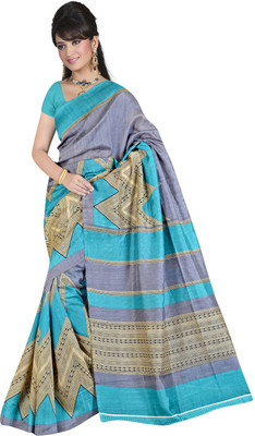

Lovelylook Printed Daily Wear Art Silk Saree(Grey, Blue), Grey & sky blue