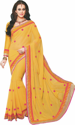 

Khushali Self Design, Embroidered Fashion Chiffon Saree(Yellow)