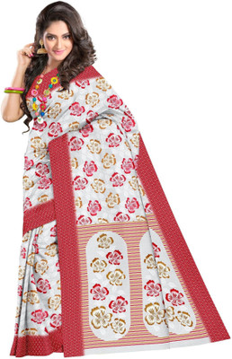 

Sangam Kolkata Floral Print Fashion Cotton Saree(Red, White)
