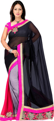 

pbs prints Self Design Fashion Chiffon Saree(Black, Grey)