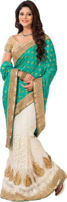

M.S.Retail Embroidered Fashion Crepe Saree(Green, White)