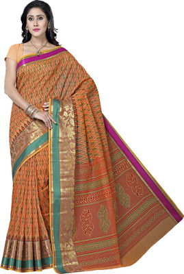

Rani Saahiba Printed Gadwal Polycotton Saree(Orange)
