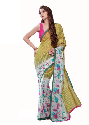

Khoobee Self Design, Printed Fashion Georgette Saree(Yellow, White), White;yellow