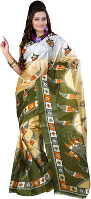 

Indrani Printed Fashion Jacquard Saree(Green, Beige)