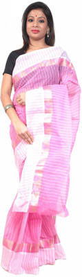

RKB Woven Fashion Handloom Tussar Silk Saree(Pink, White)