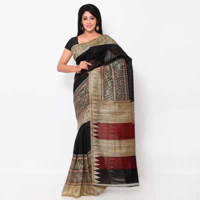 

Anushree Saree Printed Bhagalpuri Khadi Saree(Multicolor), Black