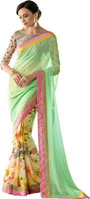 

Parisha Embroidered Daily Wear Georgette Saree(Green, Yellow), Light green & yellow