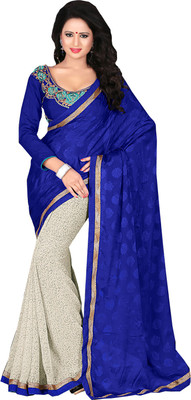 

Lovelylook Printed Daily Wear Georgette Saree(Blue, White), Blue & off white