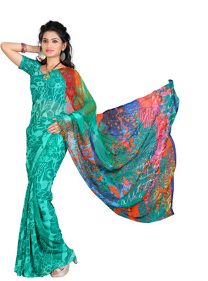 

LaazreeFashion Floral Print Bollywood Georgette Saree(Light Blue), Cyan