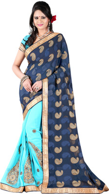 

Parisha Embroidered Daily Wear Georgette Saree(Blue, Blue), Sky blue & blue
