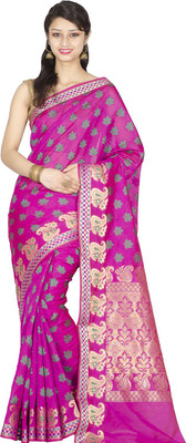 

Chandrakala Woven Banarasi Silk Cotton Blend Saree(Magenta)