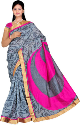 

Mathura Printed Paithani Polycotton Saree(Multicolor), Gold;grey