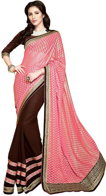 

Desi Butik Embroidered Fashion Georgette Saree(Pink, Brown), Pink and brown
