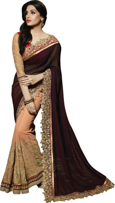 

Jiya Self Design, Embroidered, Embellished Fashion Georgette Saree(Brown, Orange)