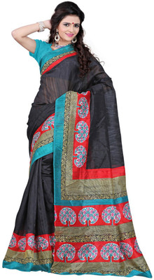 

Anushree Saree Self Design Bhagalpuri Khadi Saree(Multicolor), Black