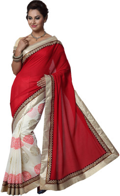 

Ishin Embellished Fashion Modal Saree(Red), Red;white