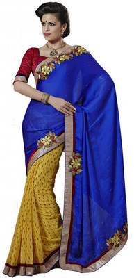 

Desi Butik Self Design Fashion Georgette Saree(Multicolor), Blue;yellow