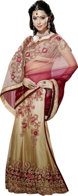

Khoobee Self Design, Embroidered, Embellished Fashion Net, Satin Saree(Maroon, Beige), Beige;maroon