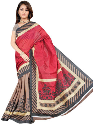 

Jiya Self Design Fashion Silk Saree(Red, Brown), Brown;red