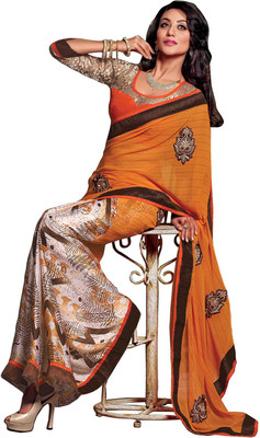 

Manthan Printed Daily Wear Chiffon, Georgette Saree(Yellow, White), Dark yellow & off white