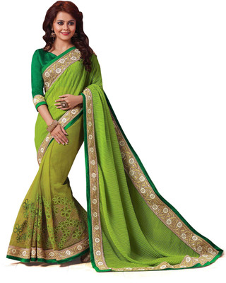 

Ridham Sarees Self Design, Embroidered Bollywood Pure Georgette Saree(Green)