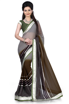 

Indianbeauty Self Design, Printed Bollywood Georgette Saree(Brown)