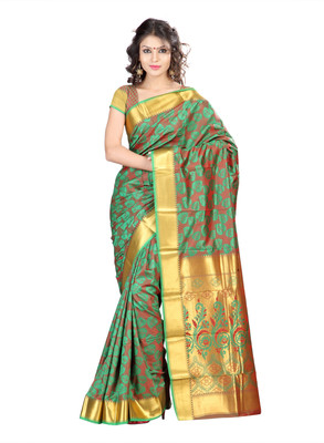 

Varkala Silk Sarees Woven Kanjivaram Jacquard Saree(Green, Red)
