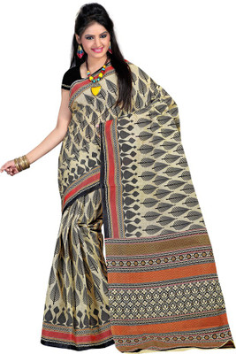

TAARIKA Printed Daily Wear Cotton Saree(Beige, Orange, Black), Beige;black;orange