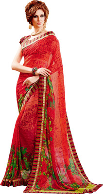 

Khushali Self Design, Printed Fashion Georgette Saree(Red, Multicolor), Multicolor;red