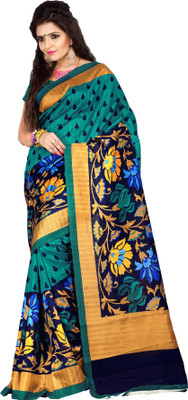 

Urban Vastra Floral Print Bhagalpuri Art Silk Saree(Green)